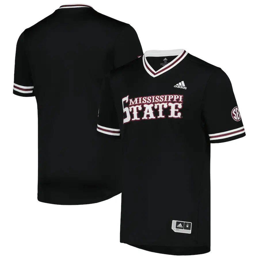 Men's adidas Black Mississippi State Bulldogs Replica V-Neck Baseball Jersey - ujerseystore