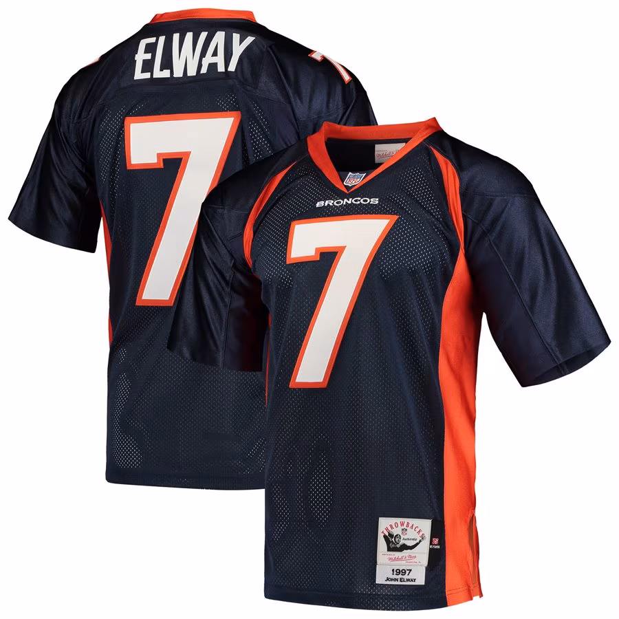 Men's Denver Broncos John Elway Mitchell & Ness Navy 1997 Authentic Throwback Retired Player Jersey - ujerseystore