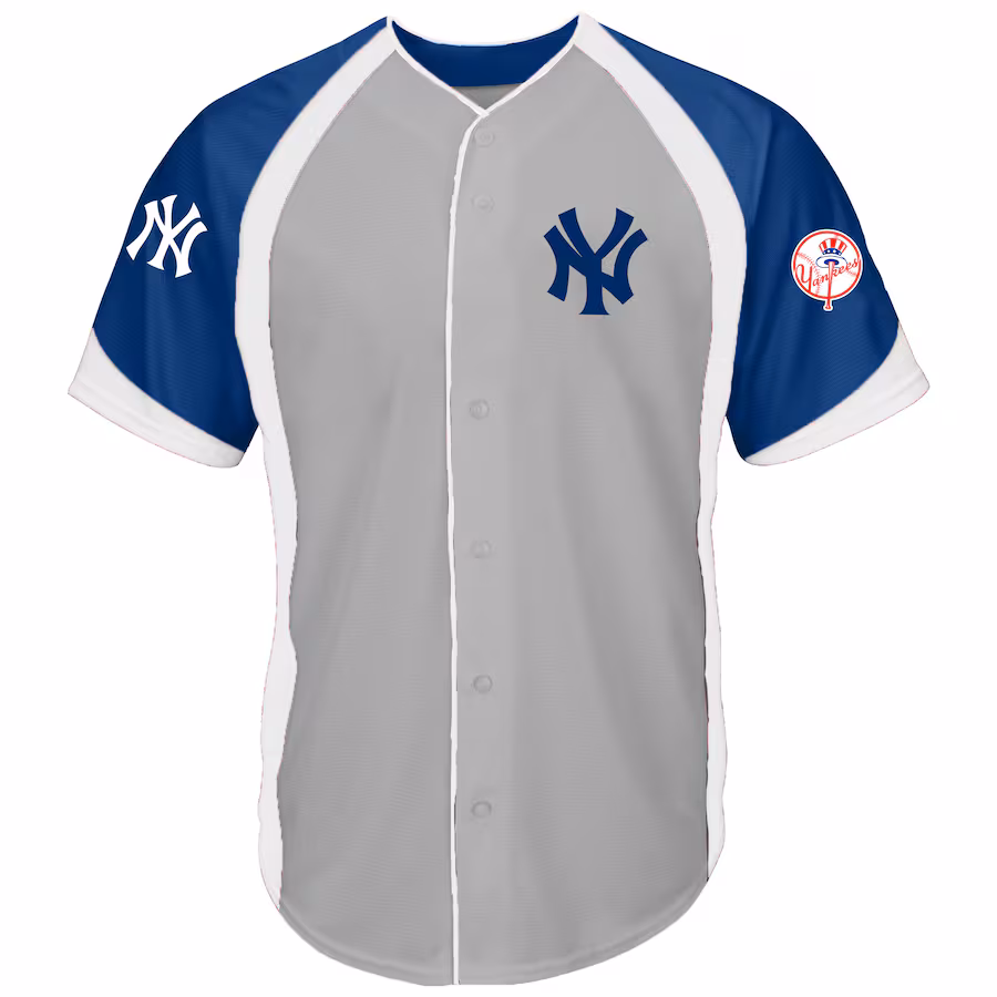 Men's New York Yankees Gray/Navy Big & Tall Colorblock Full-Button Jersey - ujerseystore