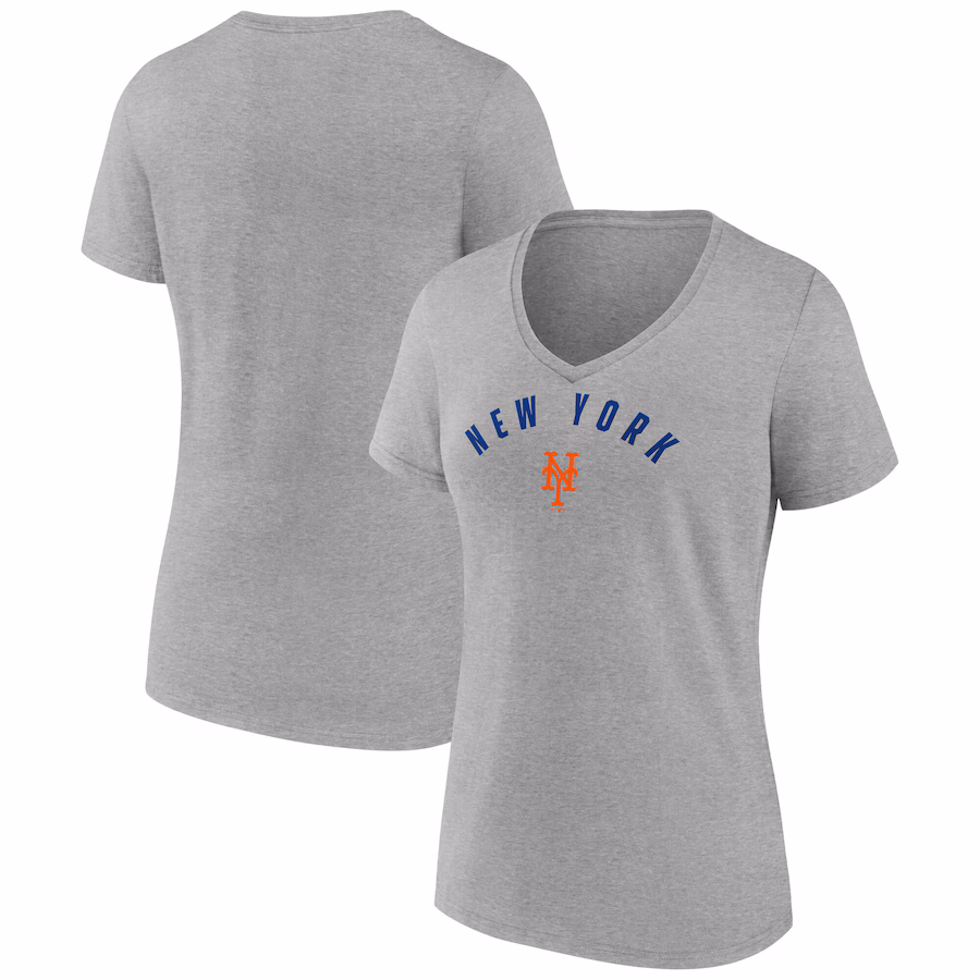 Women's New York Mets Fanatics Gray V-Neck T-Shirt - ujerseystore