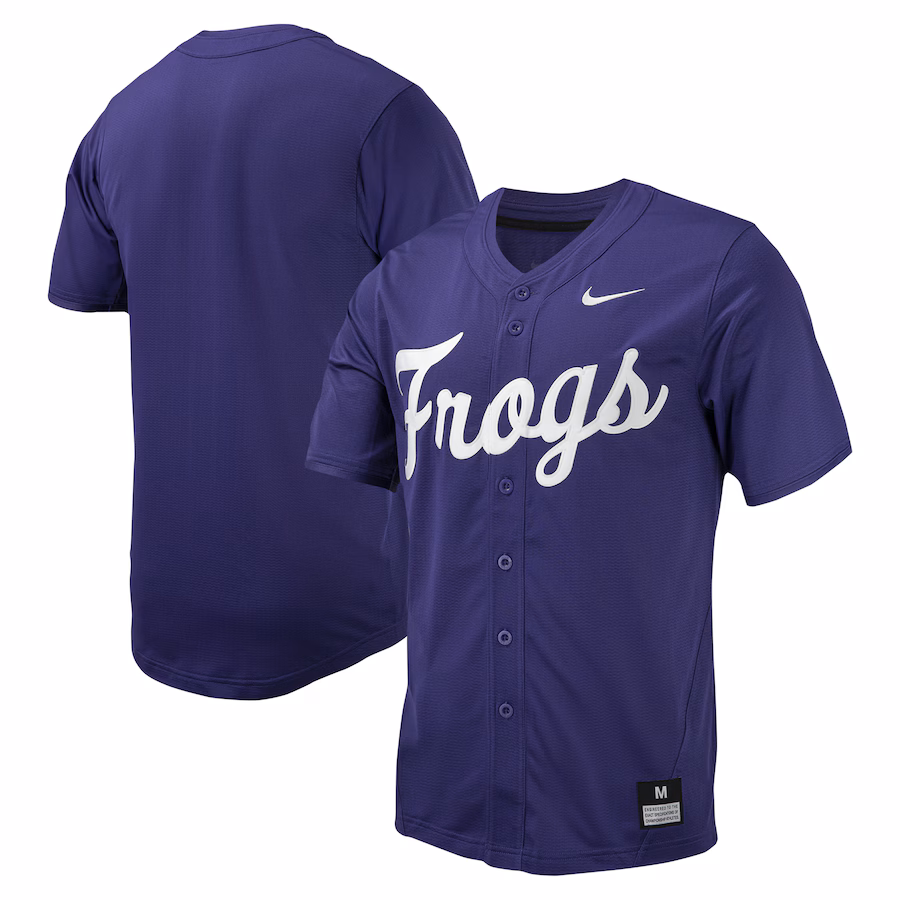 Men's Nike Purple TCU Horned Frogs Replica Full-Button Baseball Jersey - ujerseystore
