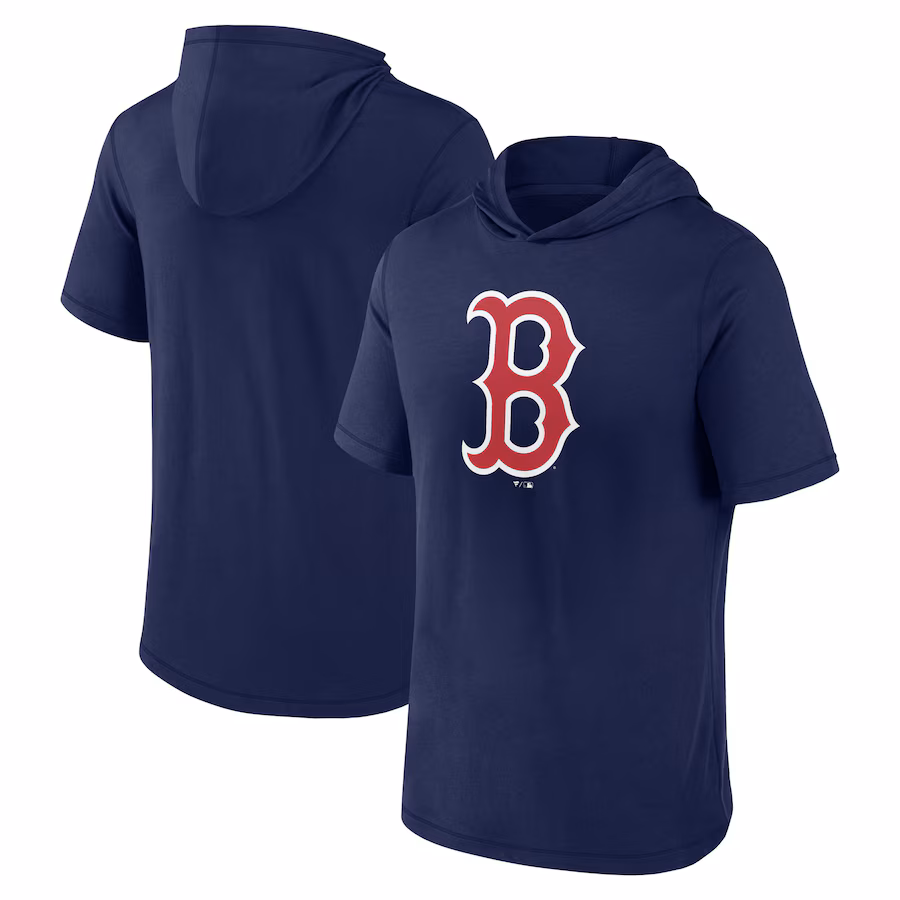 Men's Boston Red Sox Fanatics Navy Short Sleeve Hoodie T-Shirt - ujerseystore