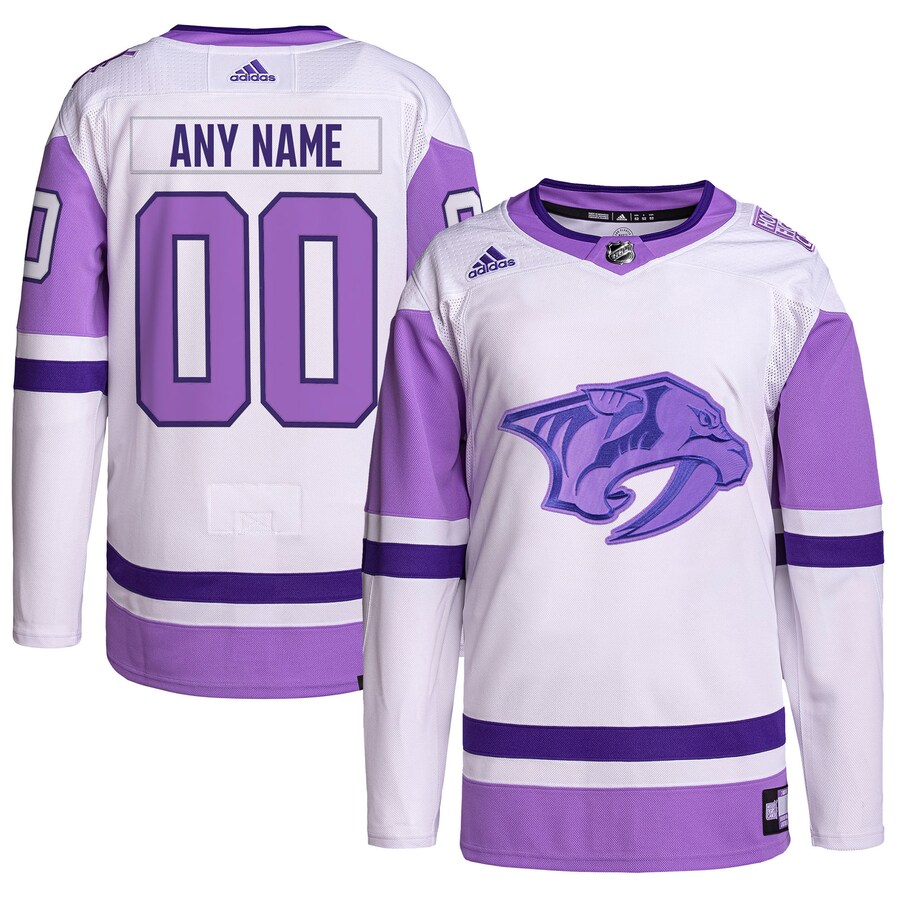 Men's Nashville Predators adidas White/Purple Hockey Fights Cancer Primegreen Authentic Custom Jersey - ujerseystore