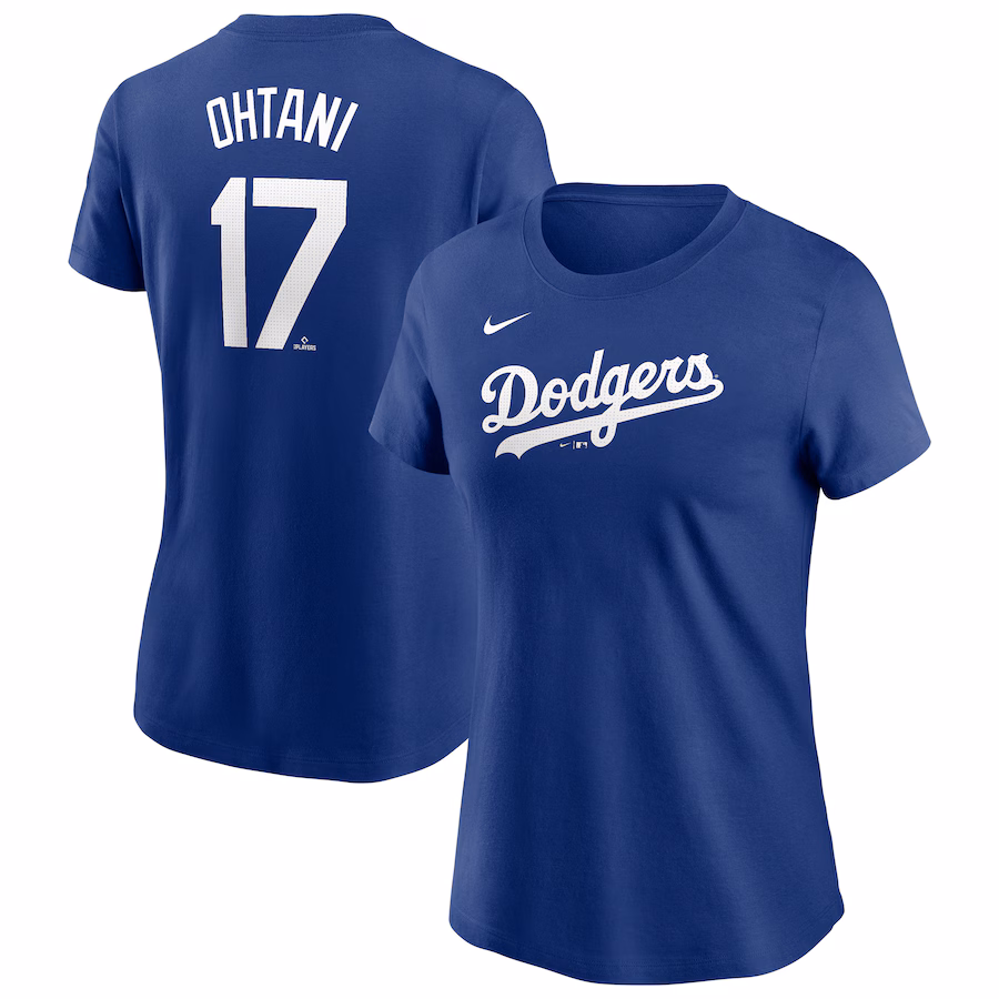 Women's Los Angeles Dodgers Shohei Ohtani Nike Royal 2024 Fuse Name & Number T-Shirt - ujerseystore