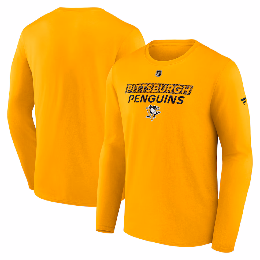 Men's Pittsburgh Penguins Fanatics Gold Authentic Pro Core Primary Long Sleeve T-Shirt - ujerseystore