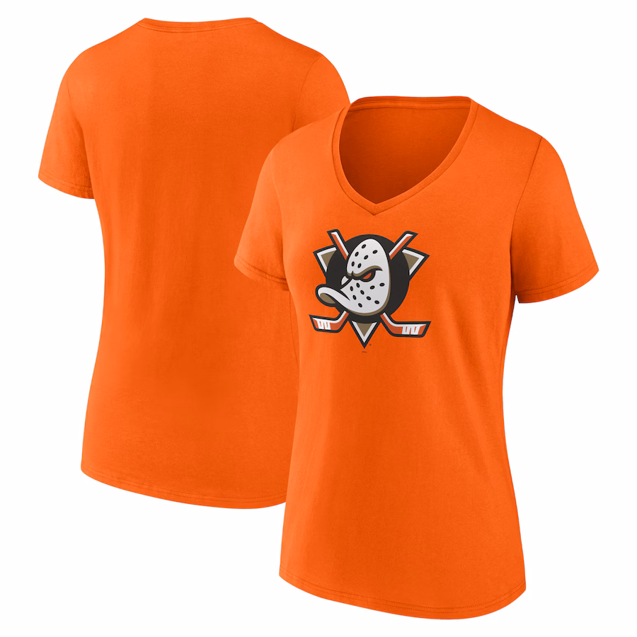 Women's Anaheim Ducks Fanatics Orange Primary Logo V-Neck T-Shirt - ujerseystore