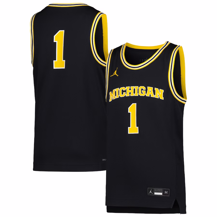 #1 Michigan Wolverines Jordan Brand Youth Icon Replica Basketball Jersey - Navy - ujerseystore