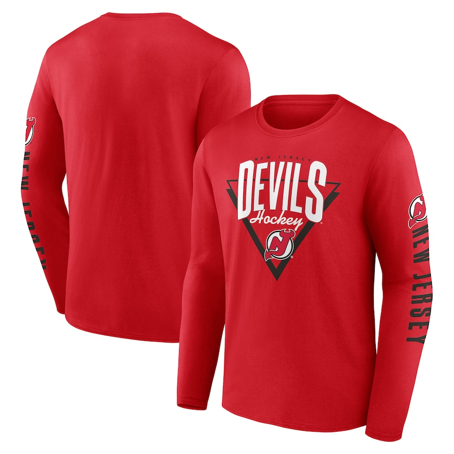 Men's New Jersey Devils Fanatics Red Headline Long Sleeve T-Shirt - ujerseystore