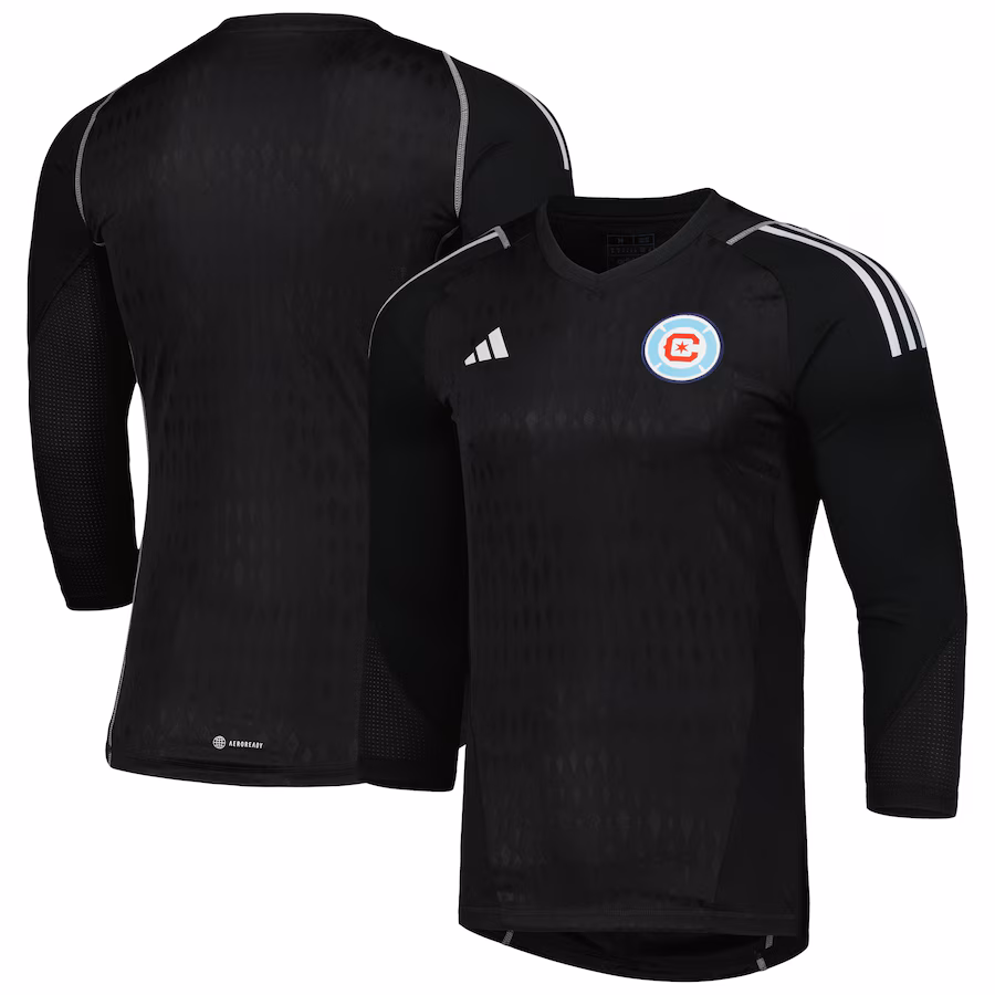 Men's Chicago Fire adidas Black 2023 Goalkeeper Long Sleeve Replica Jersey - ujerseystore