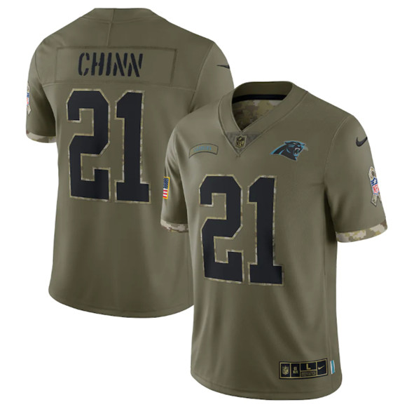 Men's Carolina Panthers #21 Jeremy Chinn 2022 Olive Salute To Service Limited Stitched Jersey - ujerseystore