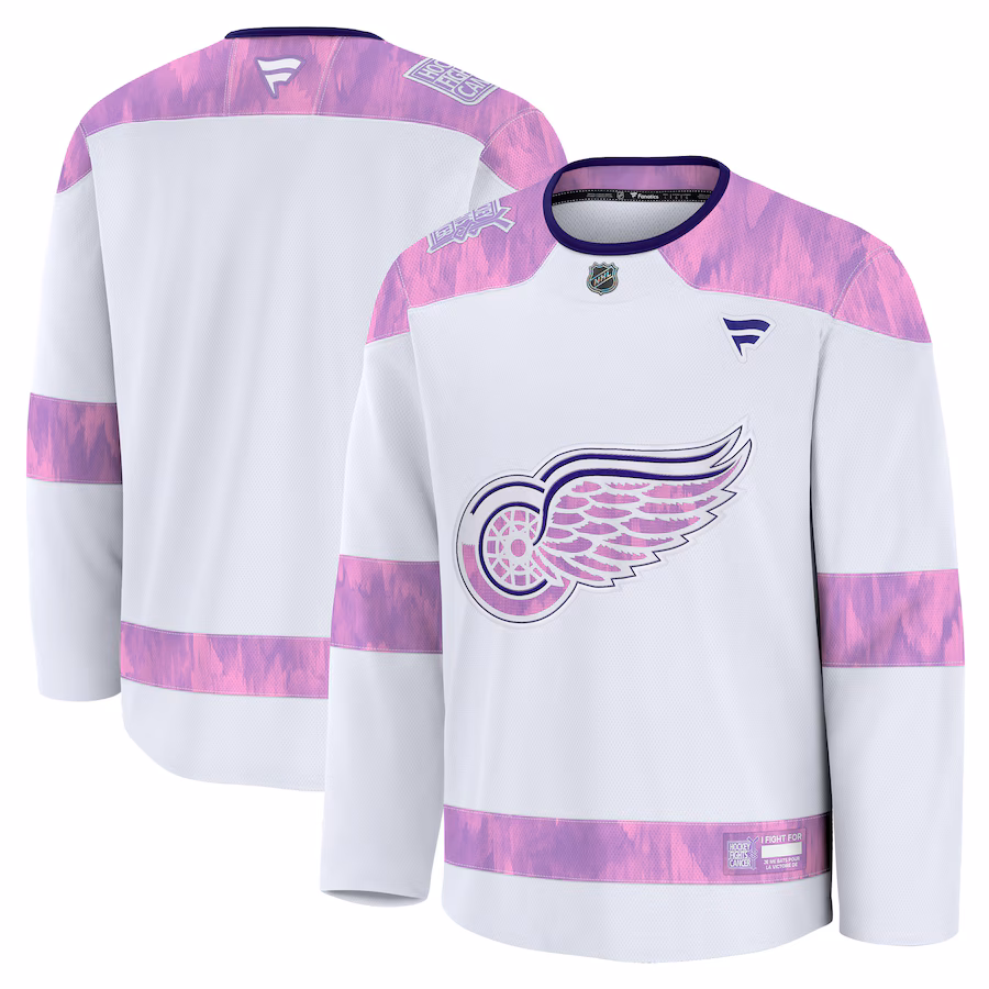 Men's Detroit Red Wings Fanatics White 2024 Hockey Fights Cancer Practice Jersey - ujerseystore