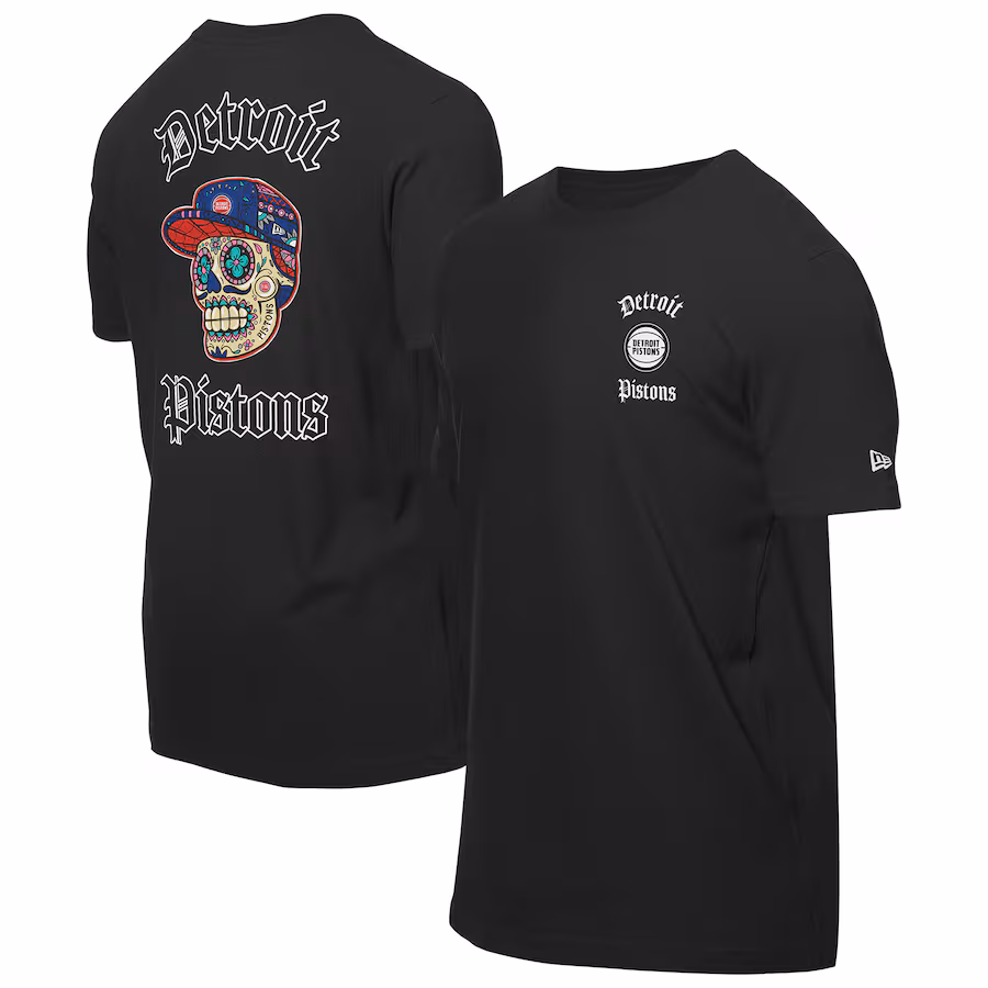 Men's Detroit Pistons New Era Black Sugar Skulls T-Shirt - ujerseystore