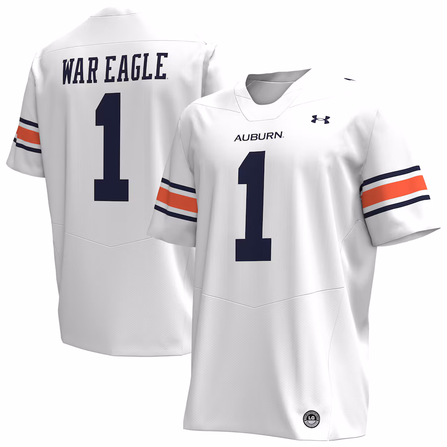 #1 Auburn Tigers Under Armour Replica Football Jersey - White - ujerseystore