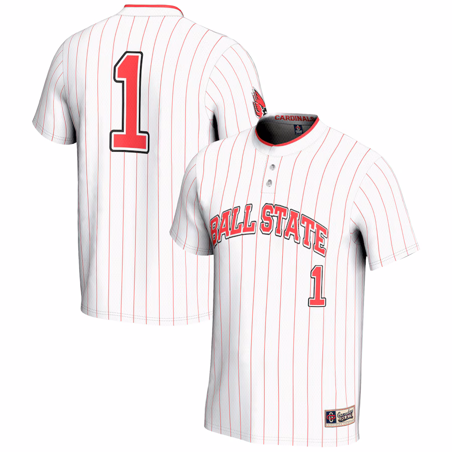 Youth GameDay Greats #1 White Ball State Cardinals Lightweight Softball Jersey - ujerseystore