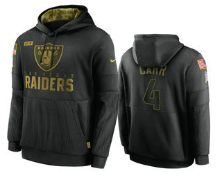 Men's Las Vegas Raiders #4 Derek Carr Black 2020 Salute To Service Sideline Performance Pullover Hoodie - ujerseystore