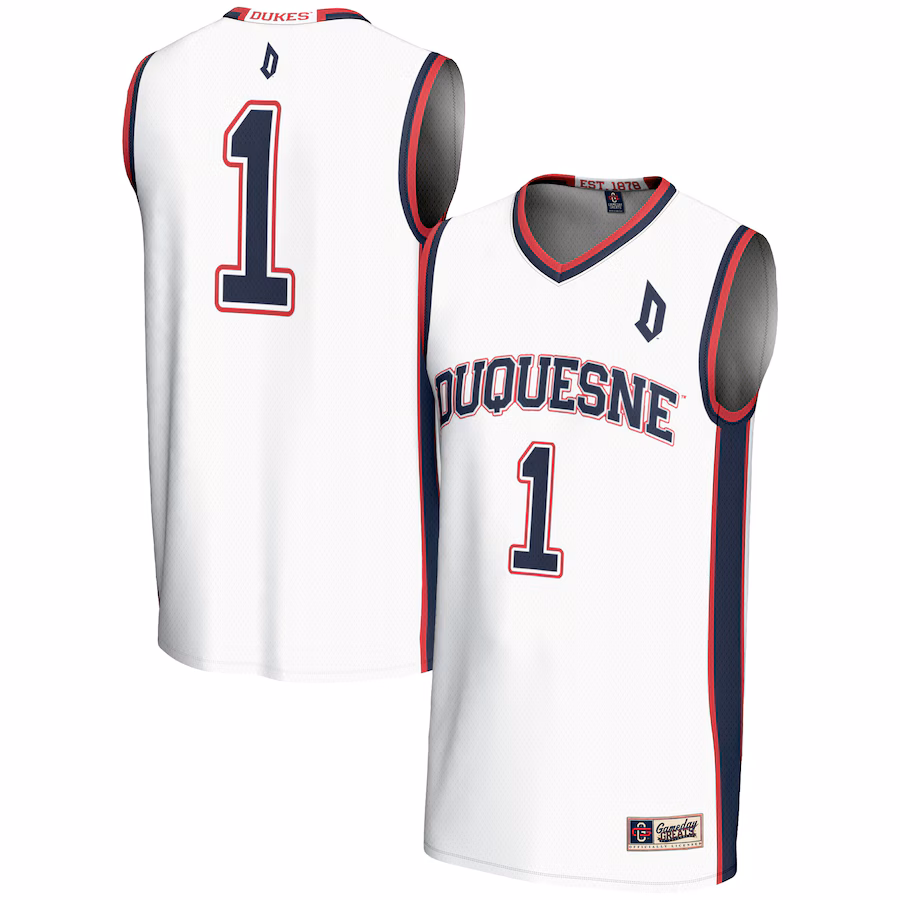 Youth GameDay Greats #1 White Duquesne Dukes Lightweight Basketball Jersey - ujerseystore