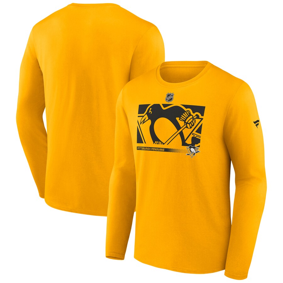 Men's Pittsburgh Penguins Fanatics Gold Authentic Pro Core Collection Secondary Long Sleeve T-Shirt - ujerseystore