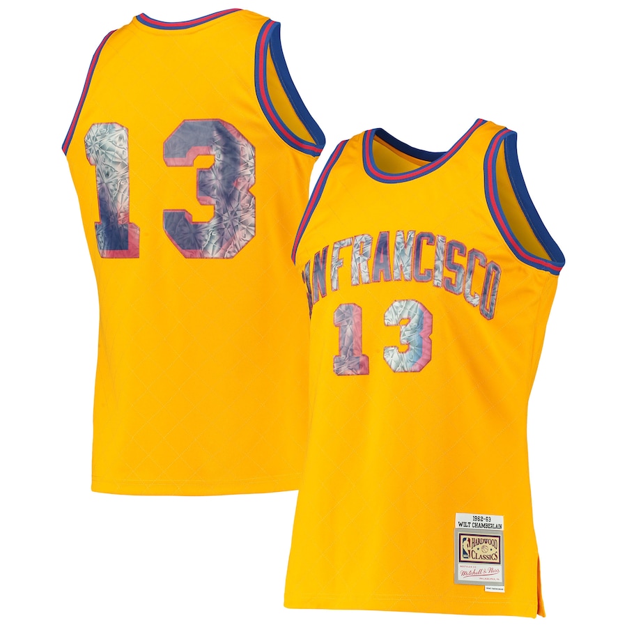 Men's San Francisco Warriors Wilt Chamberlain Mitchell & Ness Gold 1962/63 Hardwood Classics NBA 75th Anniversary Diamond Swingman Jersey - ujerseystore