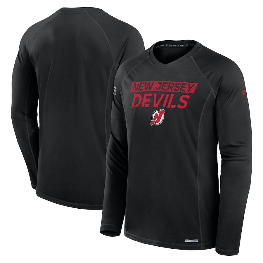 Men's New Jersey Devils Fanatics Black Authentic Pro Rink Tech Long Sleeve T-Shirt - ujerseystore