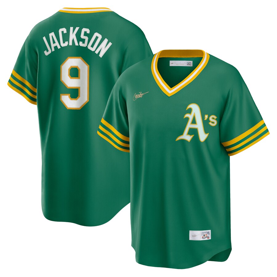 Men's Athletics Reggie Jackson Nike Kelly Green Road Cooperstown Collection Player Jersey - ujerseystore