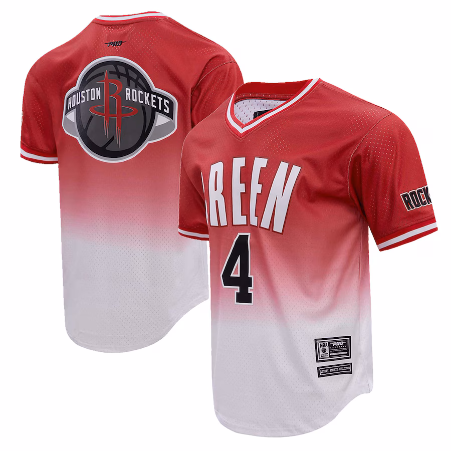 Men's Houston Rockets Jalen Green Post Red/White Ombre Name & Number T-Shirt - ujerseystore