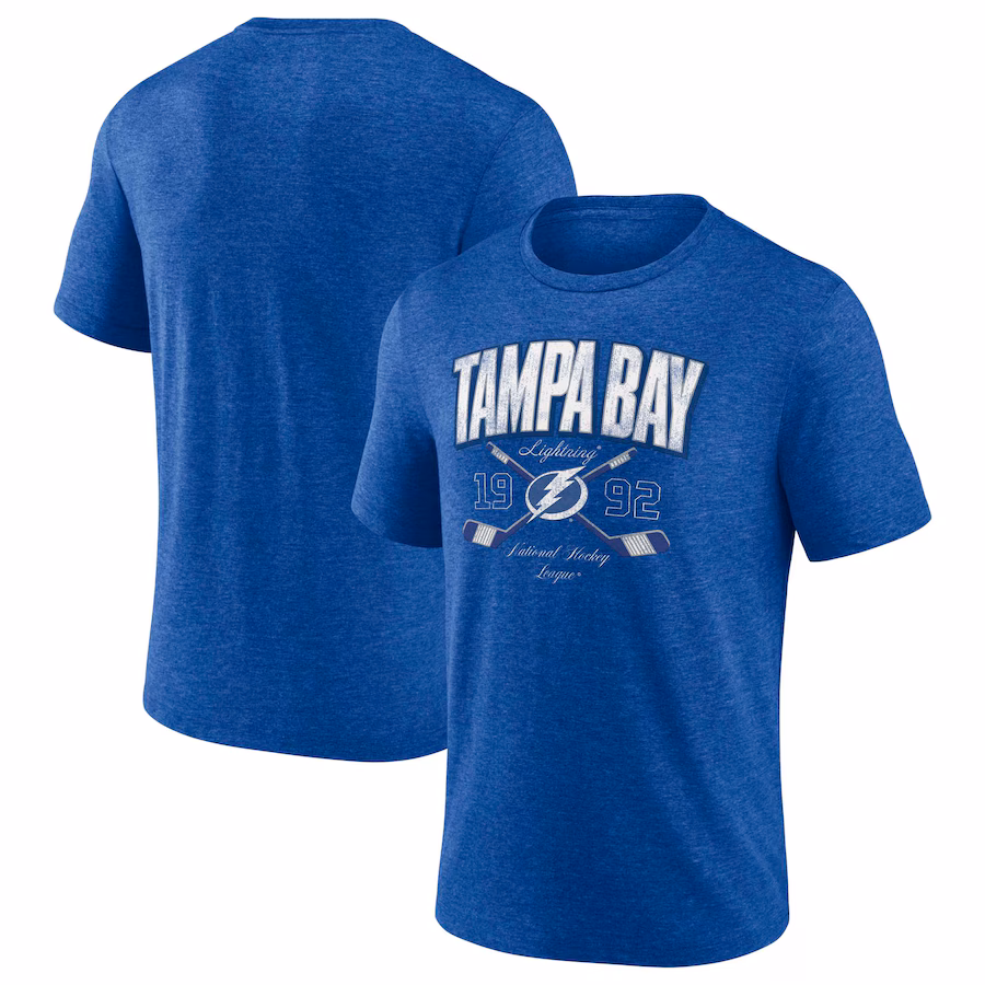 Men's Tampa Bay Lightning Fanatics Heather Blue Cross Sticks Tri-Blend T-Shirt - ujerseystore