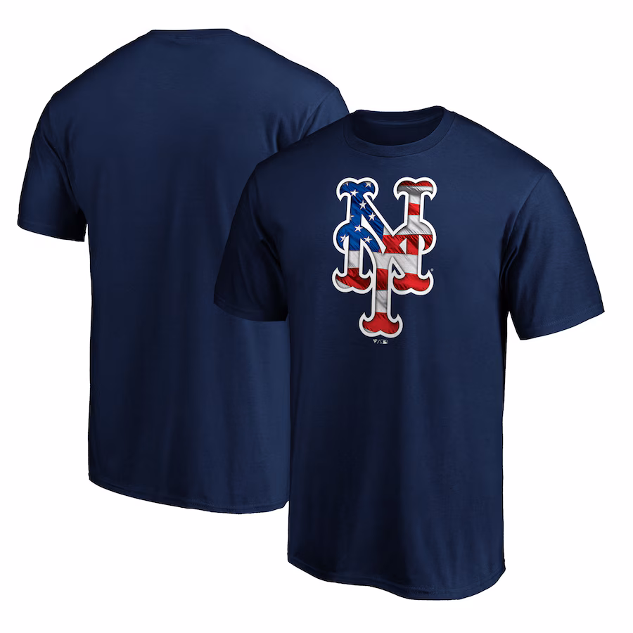 Men's New York Mets Navy Team Banner Wave T-Shirt - ujerseystore