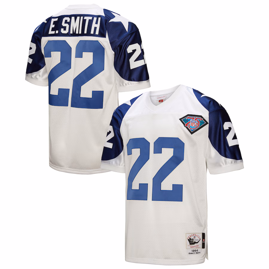 Men's Dallas Cowboys 1994 Emmitt Smith Mitchell & Ness White Authentic Throwback Retired Player Jersey - ujerseystore