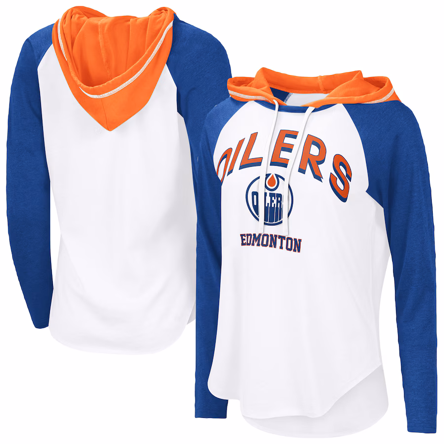Women's Edmonton Oilers G-III 4Her by Carl Banks White VIP Raglan Long Sleeve Hoodie T-Shirt - ujerseystore