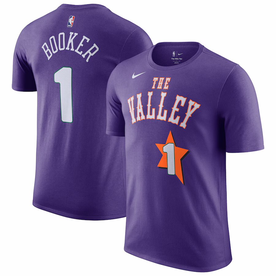 Men's Phoenix Suns Devin Booker Nike Purple 2024/25 City Edition Name & Number T-Shirt - ujerseystore