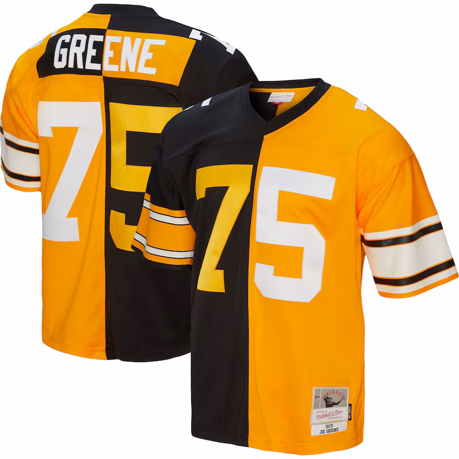 Men's Pittsburgh Steelers Joe Greene Mitchell & Ness Black/Gold 1976 Split Legacy Replica Jersey - ujerseystore