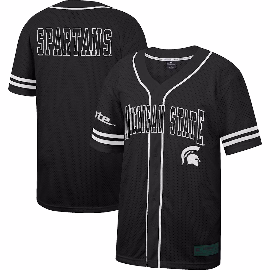 Michigan State Spartans Colosseum Free Spirited Mesh Button-Up Baseball Jersey - Black - ujerseystore