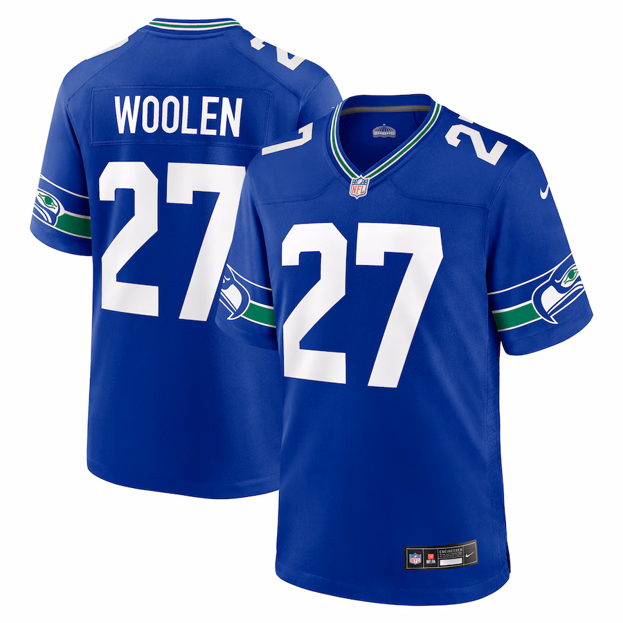 Men's Seattle Seahawks Tariq Woolen Nike Royal Throwback Player Game Jersey - ujerseystore