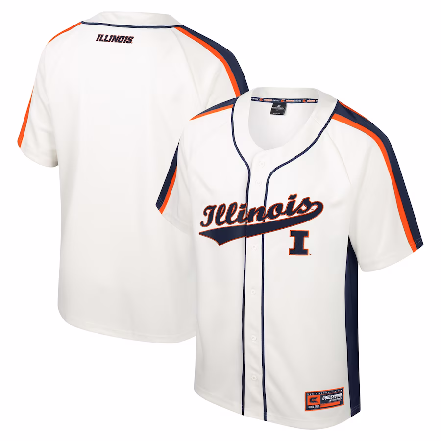 Illinois Fighting Illini Colosseum Ruth Button-Up Baseball Jersey - Cream - ujerseystore