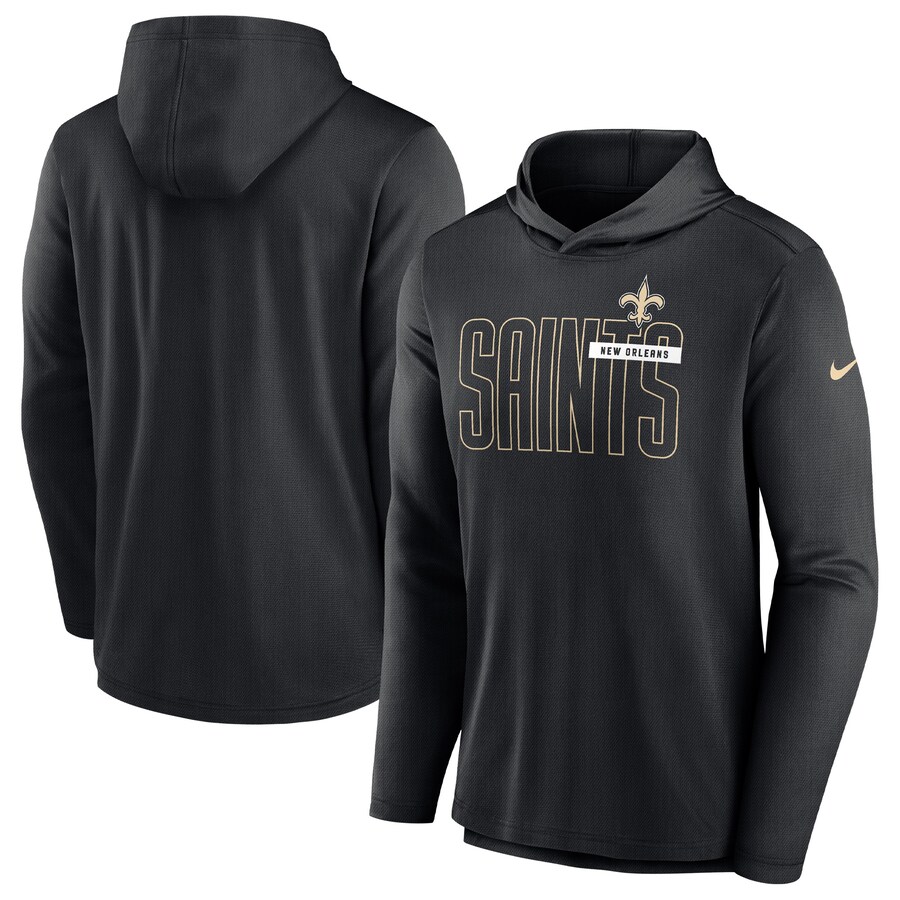 Men's New Orleans Saints Nike Black Lightweight Performance Hooded Long Sleeve T-Shirt - ujerseystore