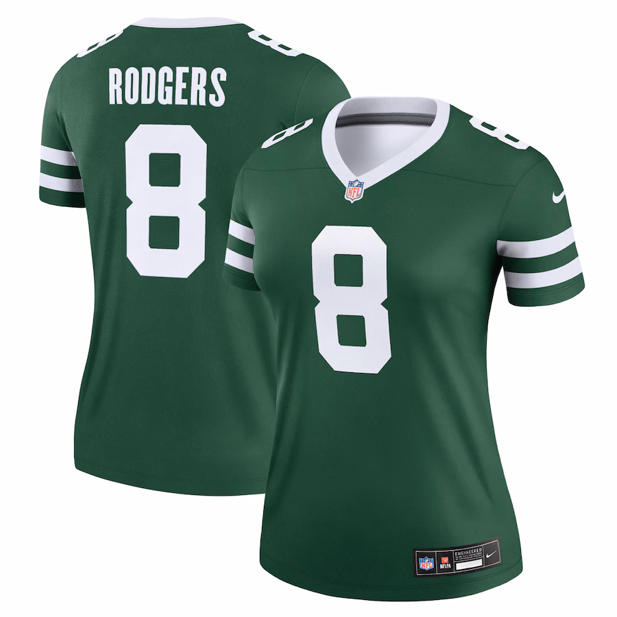 Women's New York Jets Aaron Rodgers Nike Legacy Green Legend Player Performance Top - ujerseystore