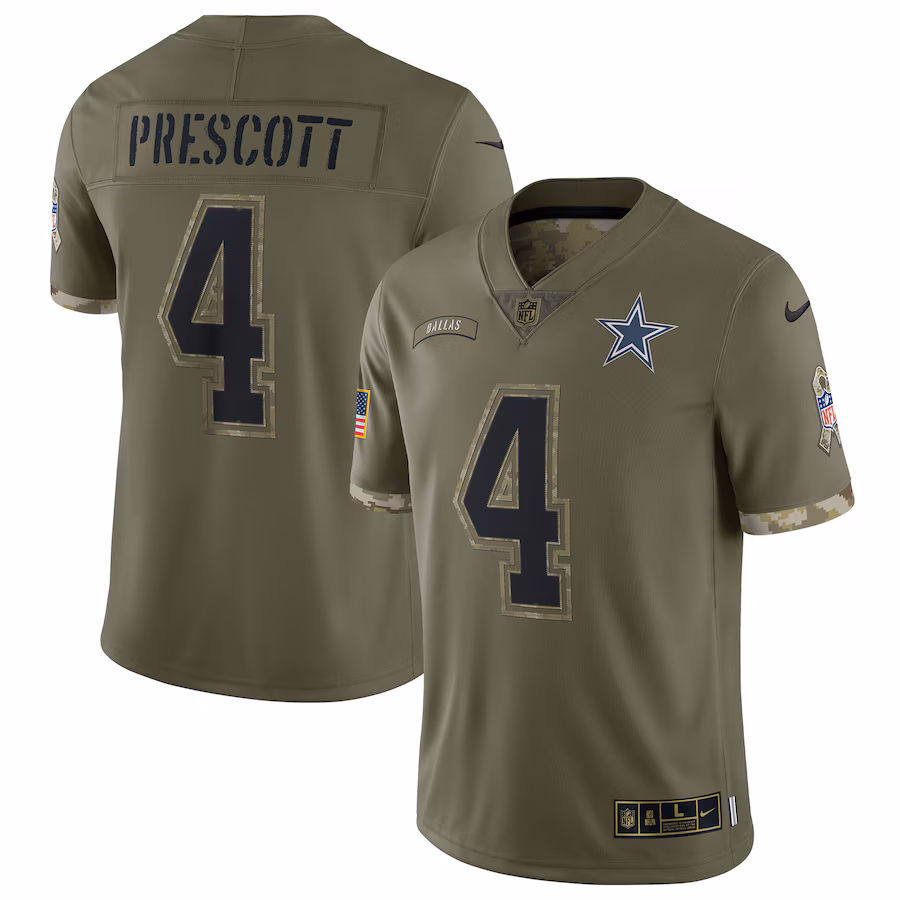 Youth Dallas Cowboys Dak Prescott Nike Olive 2022 Salute To Service Player Limited Jersey - ujerseystore