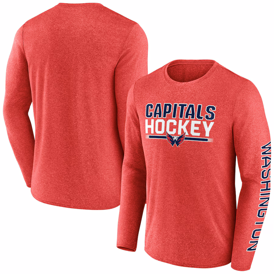 Men's Washington Capitals Fanatics Heather Red Sweep Iconic Synthetic Long Sleeve T-Shirt - ujerseystore