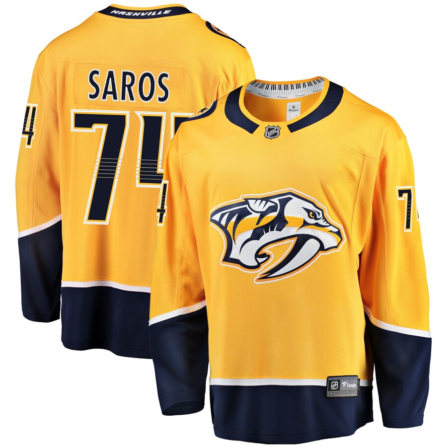 Men's Nashville Predators Juuse Saros Fanatics Branded Gold Breakaway Player Jersey - ujerseystore