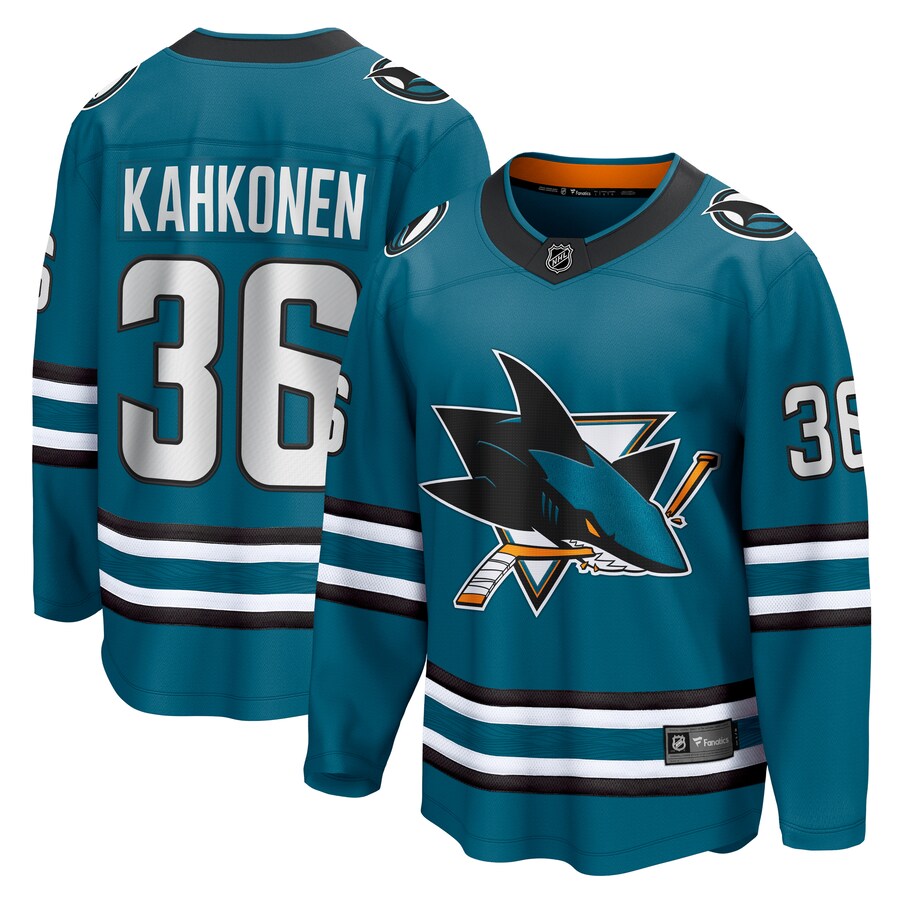 Men's San Jose Sharks Kaapo Kahkonen Fanatics Branded Teal Home Breakaway Jersey - ujerseystore
