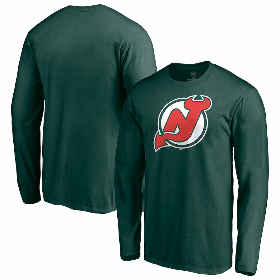 Men's New Jersey Devils Green Special Edition Primary Logo Long Sleeve T-Shirt - ujerseystore