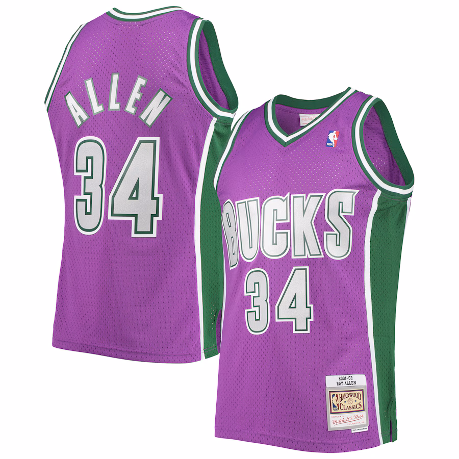 Men's Milwaukee Bucks Ray Allen Mitchell & Ness Purple 2001/02 Hardwood Classics Swingman Jersey - ujerseystore