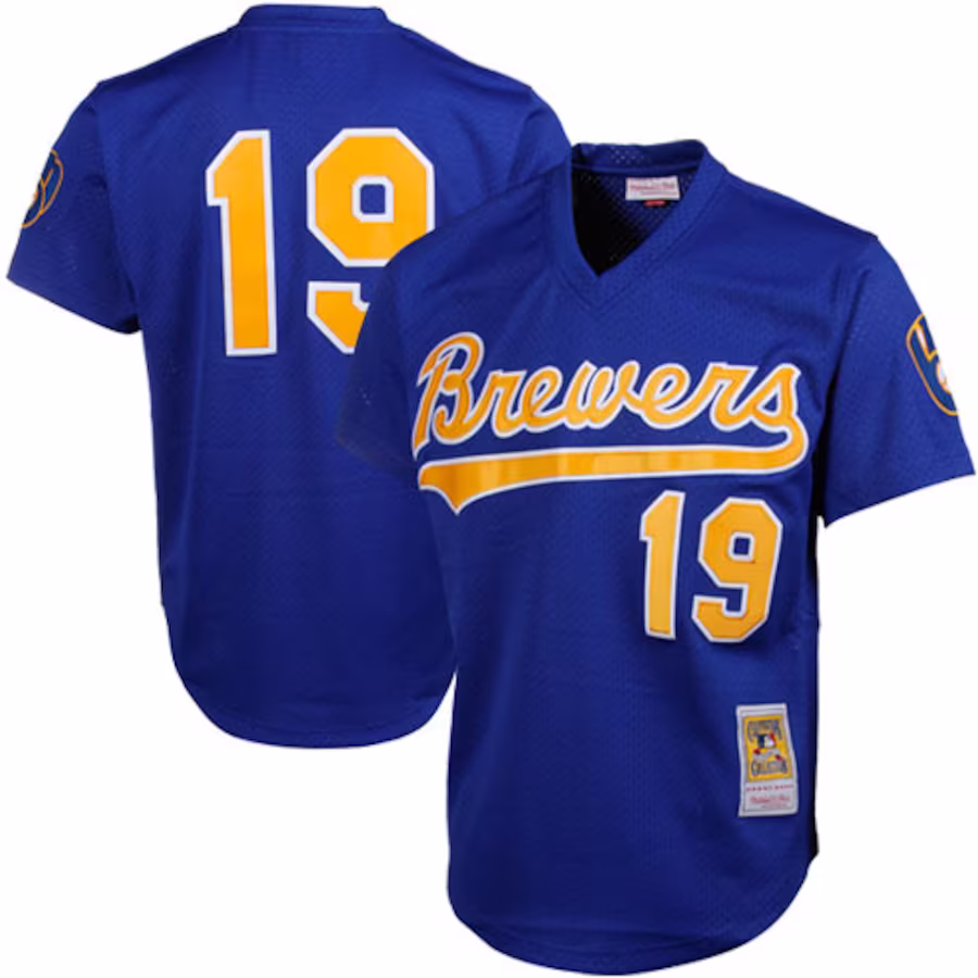 Men's Milwaukee Brewers Robin Yount Mitchell & Ness Royal Cooperstown Mesh Batting Practice Jersey - ujerseystore