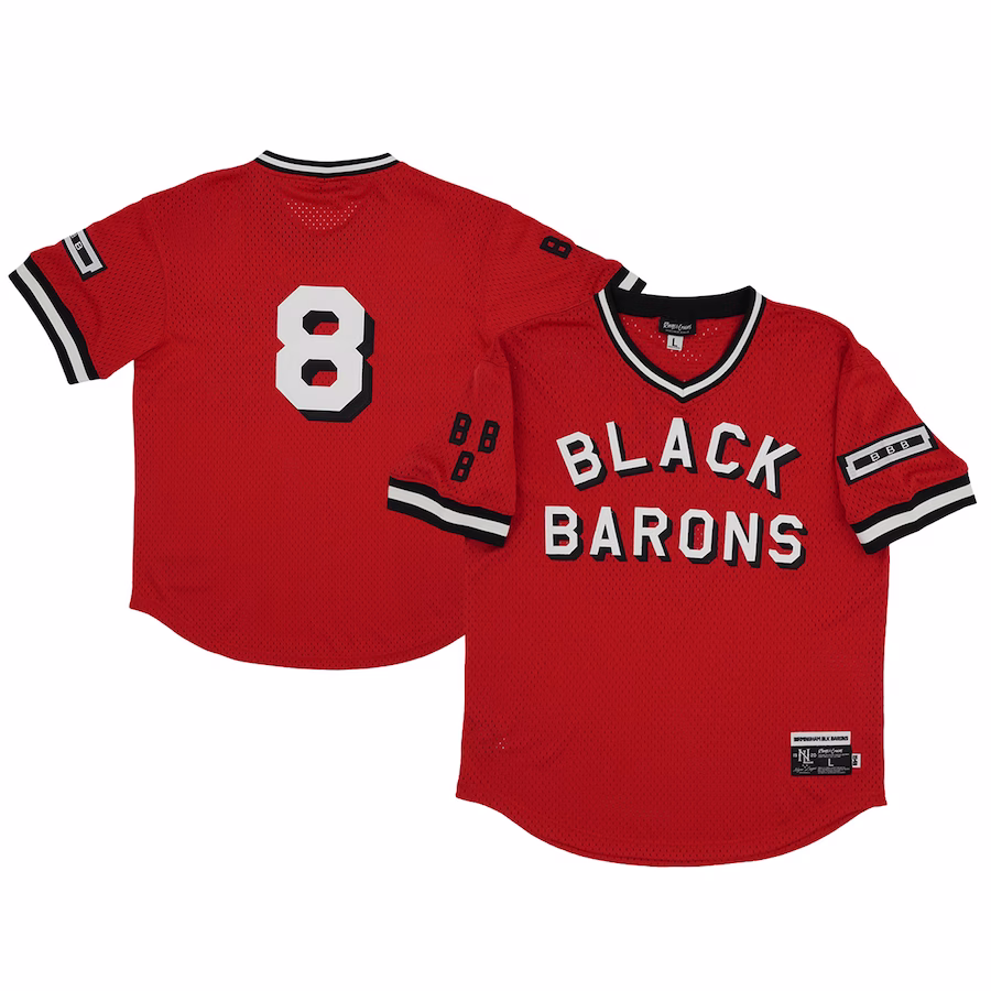 Men's Birmingham Black Barons #8 Rings & Crwns Red Mesh Replica V-Neck Jersey - ujerseystore