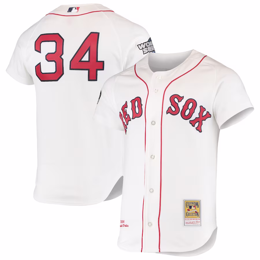 Men's Boston Red Sox David Ortiz Mitchell & Ness White 2004 Cooperstown Collection Home Authentic Jersey - ujerseystore