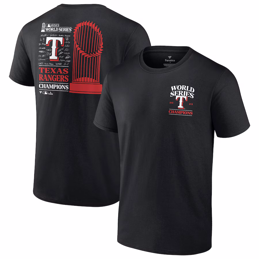 Men's Texas Rangers Fanatics Black 2023 World Series Champions Signature Roster T-Shirt - ujerseystore