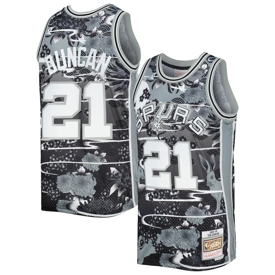 Men's San Antonio Spurs Tim Duncan Mitchell & Ness Silver 1998/99 Hardwood Classics Lunar New Year Swingman Jersey - ujerseystore
