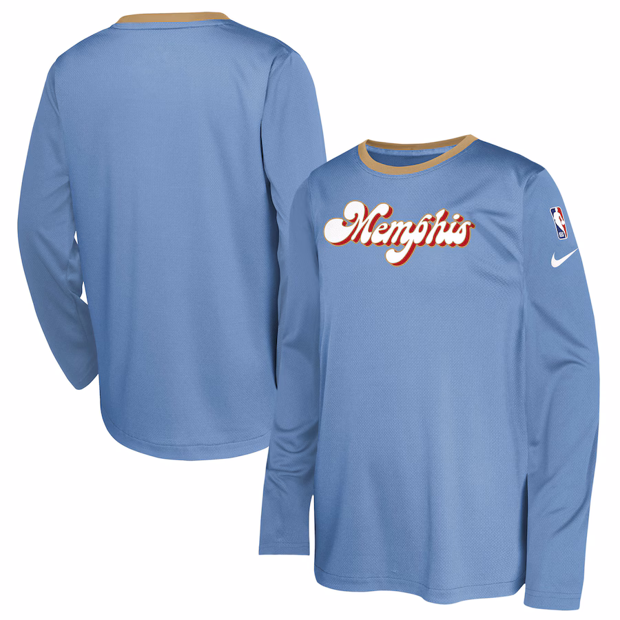 Youth Memphis Grizzlies  Nike Light Blue 2024/25 City Edition Pregame Performance Long Sleeve Shooting T-Shirt - ujerseystore
