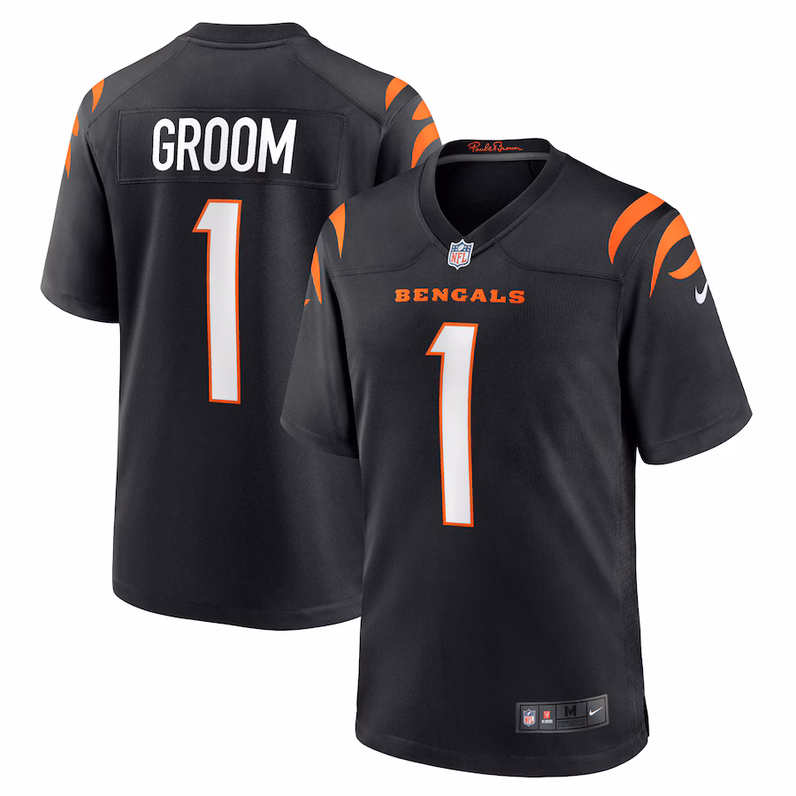Men's Cincinnati Bengals Number 1 Groom Nike Black Game Jersey - ujerseystore