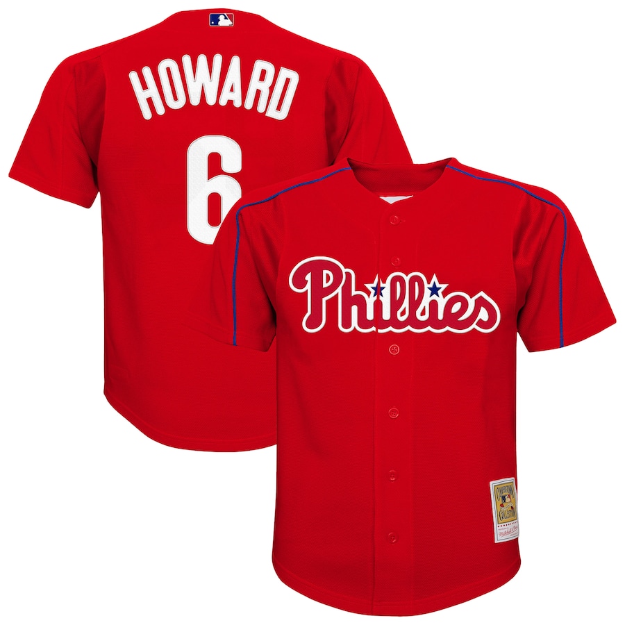 Youth Philadelphia Phillies Ryan Howard Mitchell & Ness Red Mesh Batting Practice Jersey - ujerseystore